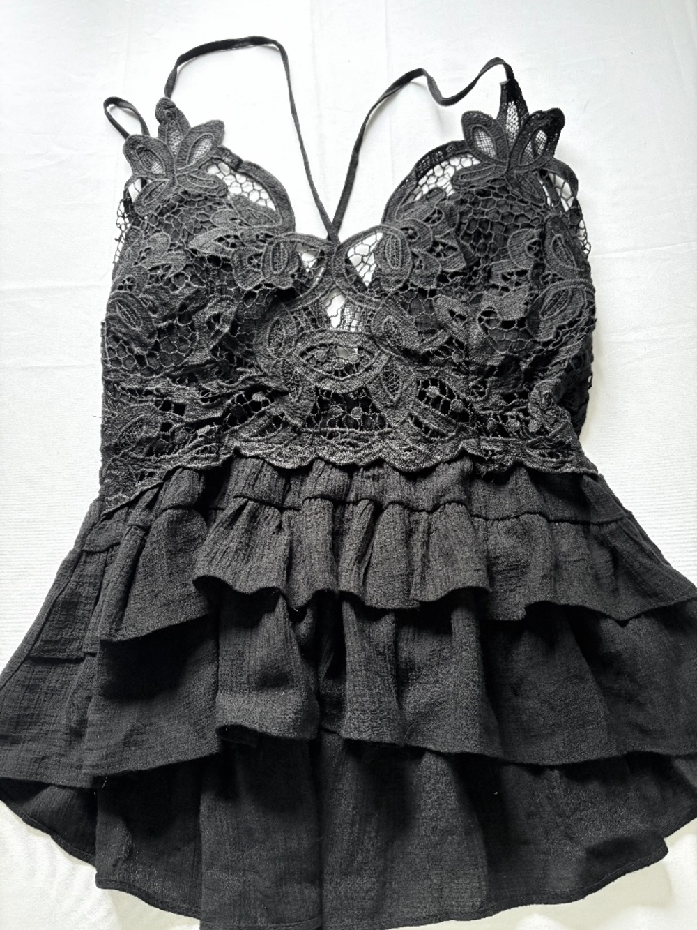 Milk & Honey Black Lace Cami Peplum Tank Top Boho Ruffle Tiered Women's Small